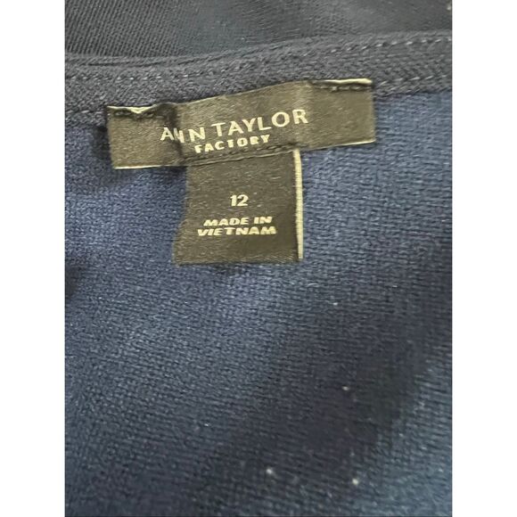 Ann Taylor Factory Blue Sheath Dress Size 12 Short Sleeve Scoop Neck Midi - Picture 6 of 8